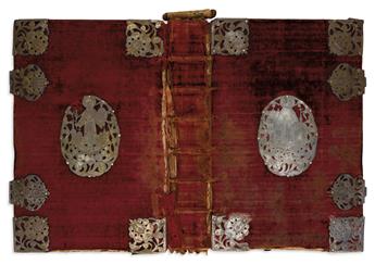 (CATHOLIC LITURGY.)  Missale Romanum. 1684. Bound with 3 related works in 18th-century velvet over boards with silver fittings.